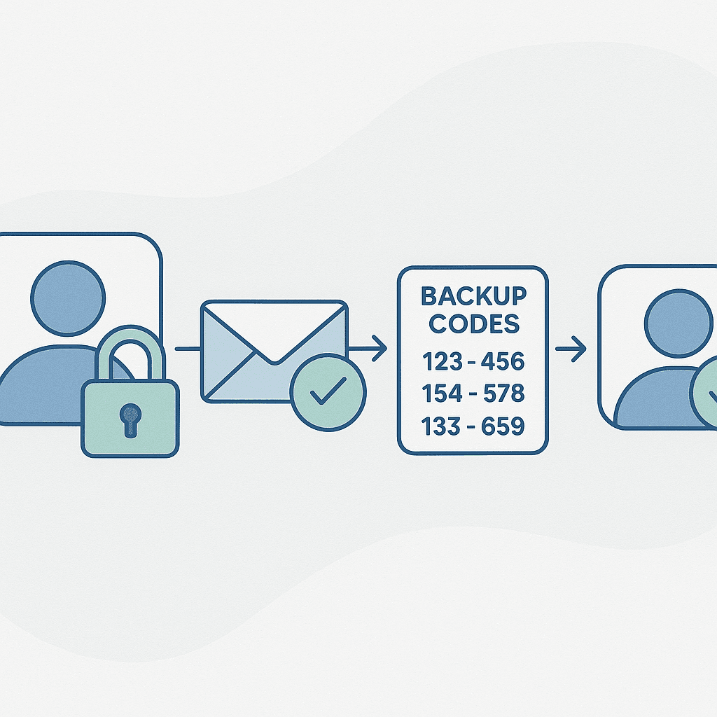 Person at laptop with lock icon overlay, representing account lockout and recovery process