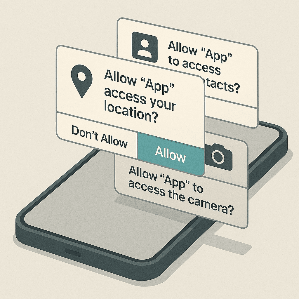 Phone settings screen displaying granular app permission controls with toggle switches