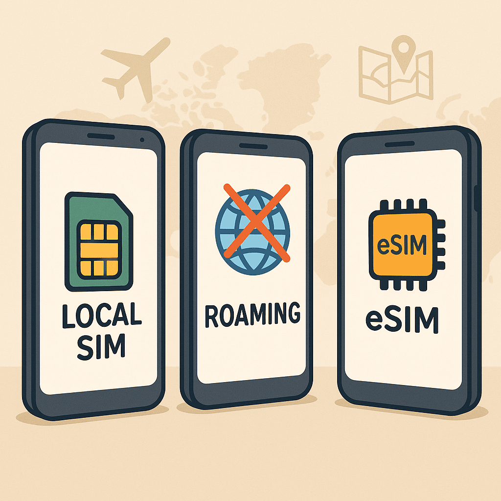 Decision flowchart showing which mobile data option to choose based on travel scenario